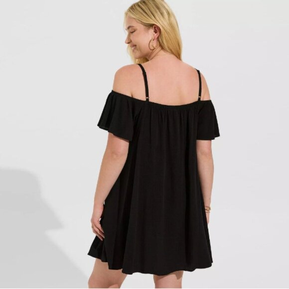 Torrid NWT Mini Gauze Cold Shoulder Trapeze Dress Black  Size L (0) - Picture 3 of 16